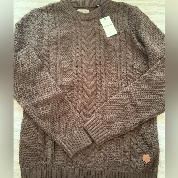 NWT Jack & Jones Brown Cable-Knit Crewneck Sweater Size Large - Picture 5 of 5